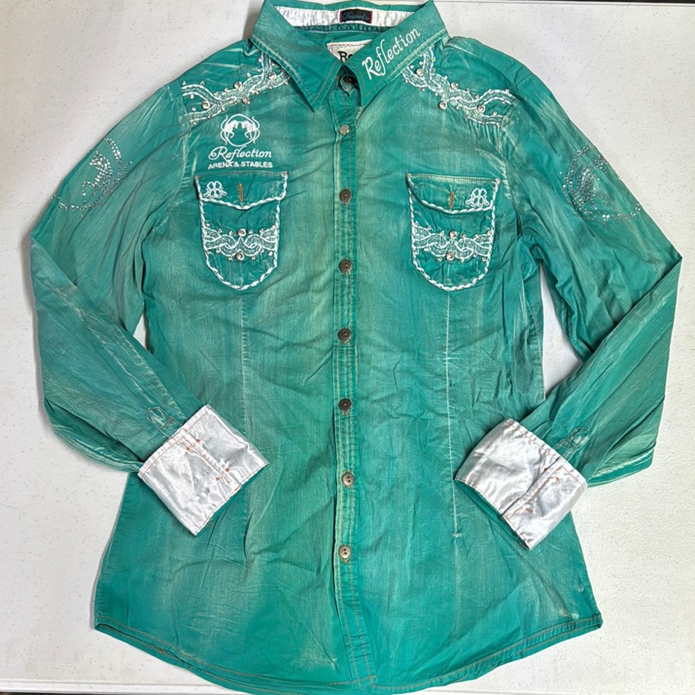 ROAR Western Embroidered Shirt in Teal